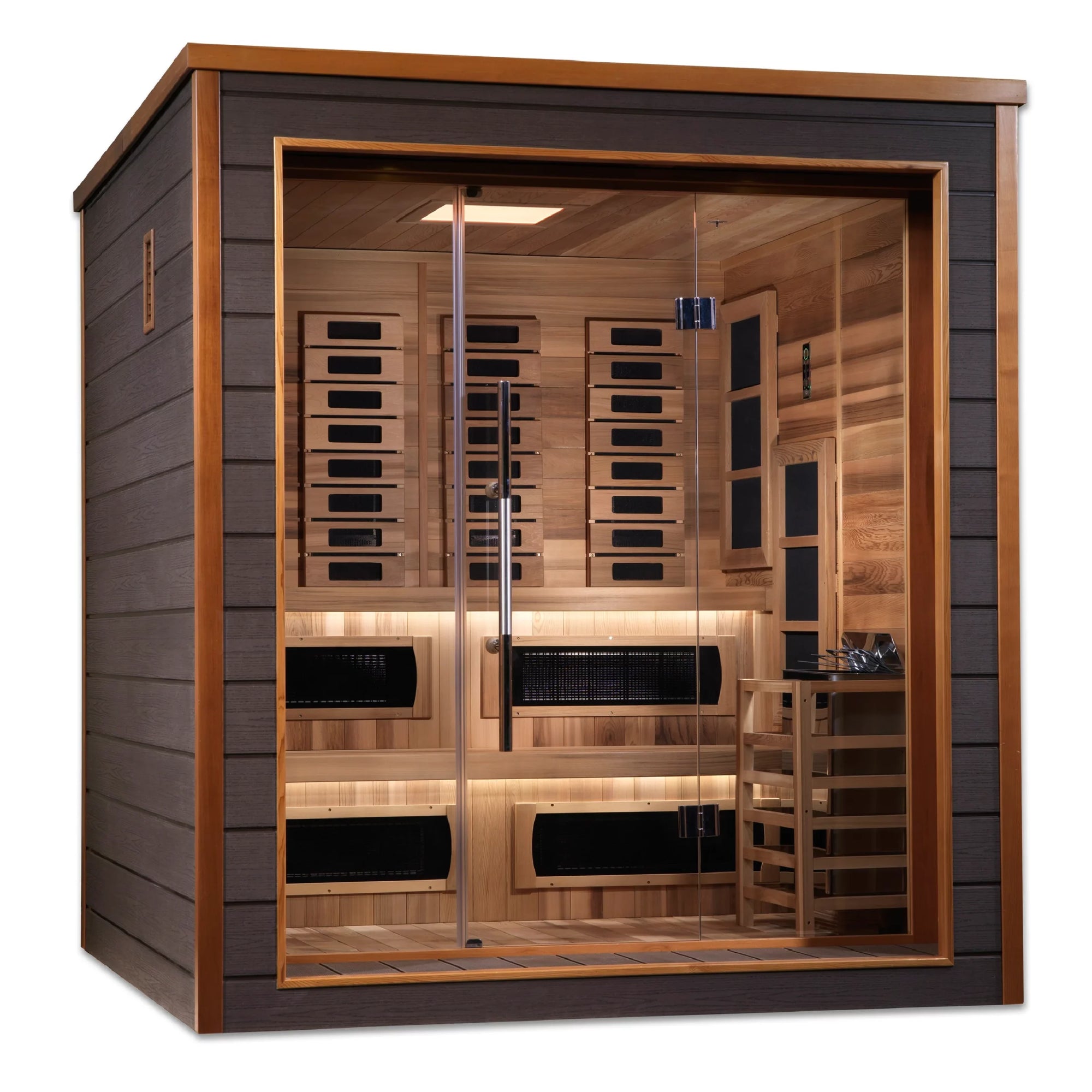 Karlstad 6 Person Outdoor-Indoor PureTech Hybrid Full Spectrum Sauna – Canadian Red Cedar Interior