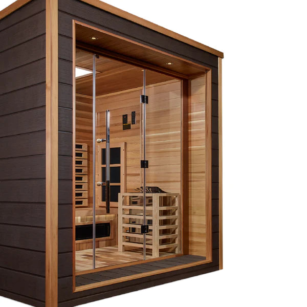 Visby 3 Person Outdoor-Indoor PureTech Hybrid Full Spectrum Sauna – Canadian Red Cedar Interior