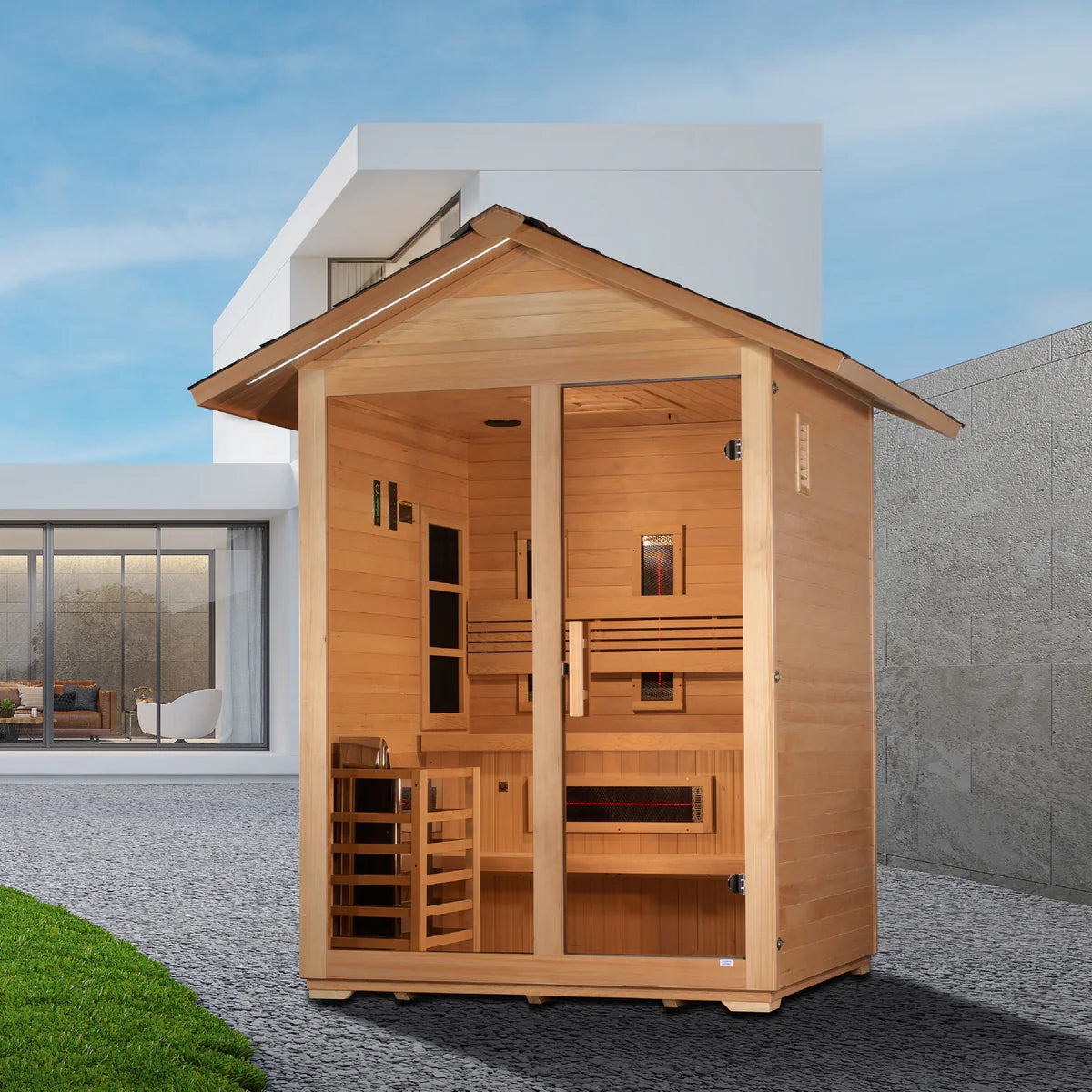 Golden Designs Carinthia 3 Person Hybrid PureTech™ Full Spectrum IR Outdoor Sauna - Canadian Hemlock