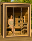 Visby 3 Person Outdoor-Indoor PureTech Hybrid Full Spectrum Sauna – Canadian Red Cedar Interior