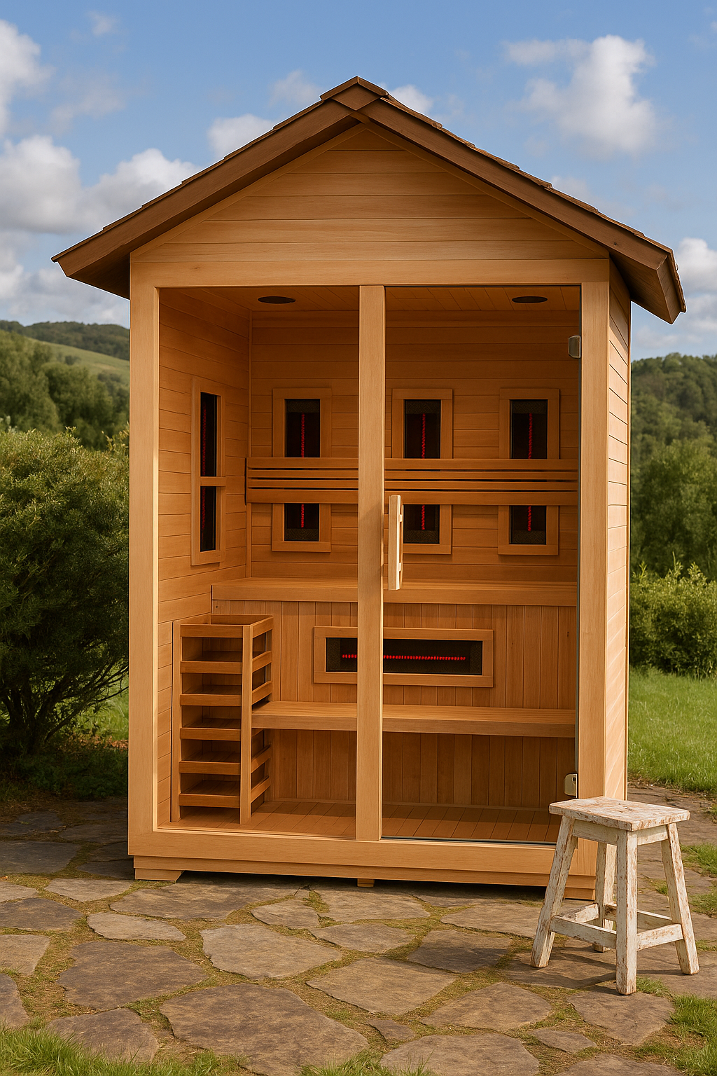 Golden Designs Carinthia 3 Person Hybrid PureTech™ Full Spectrum IR Outdoor Sauna - Canadian Hemlock