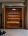 Karlstad 6 Person Outdoor-Indoor PureTech Hybrid Full Spectrum Sauna – Canadian Red Cedar Interior