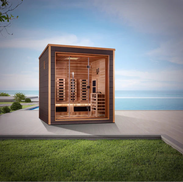 Visby 3 Person Outdoor-Indoor PureTech Hybrid Full Spectrum Sauna – Canadian Red Cedar Interior GDI-8223-01