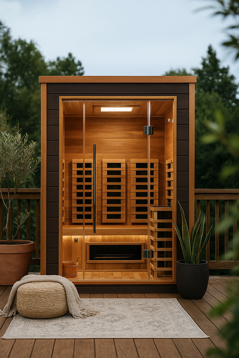 Nora 2 Person Outdoor-Indoor PureTech Hybrid Full Spectrum Sauna – Canadian Red Cedar Interior