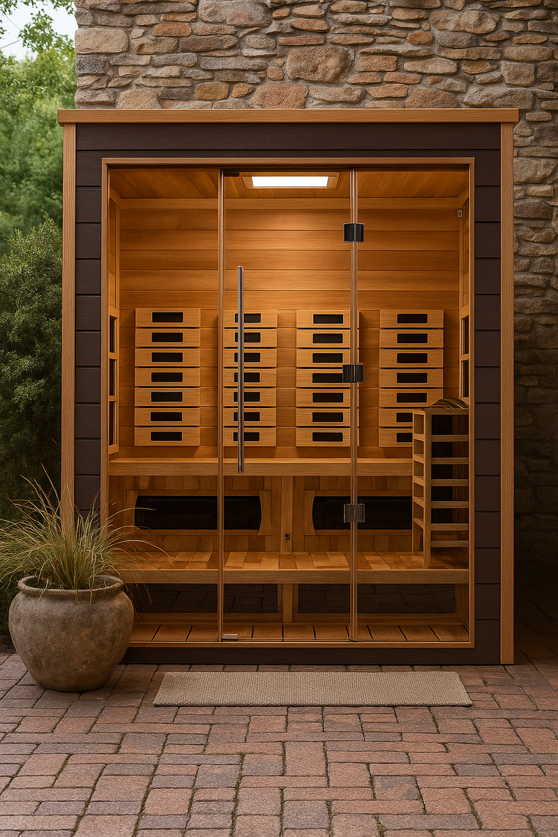 Visby 3 Person Outdoor-Indoor PureTech Hybrid Full Spectrum Sauna – Canadian Red Cedar Interior