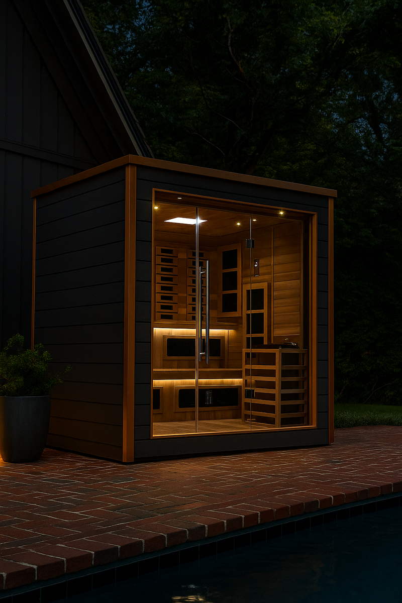 Karlstad 6 Person Outdoor-Indoor PureTech Hybrid Full Spectrum Sauna – Canadian Red Cedar Interior
