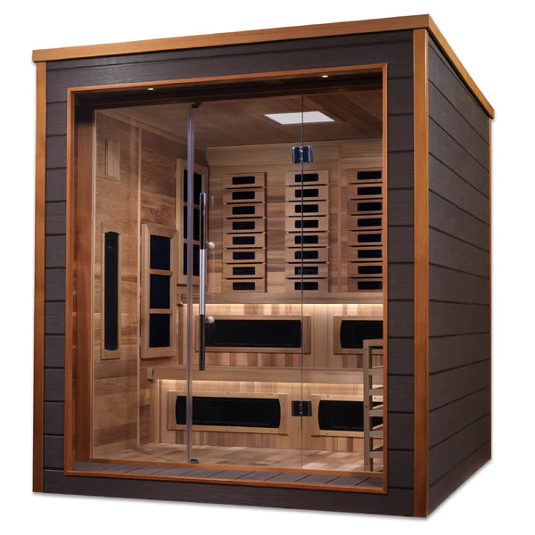 Karlstad 6 Person Outdoor-Indoor PureTech Hybrid Full Spectrum Sauna – Canadian Red Cedar Interior