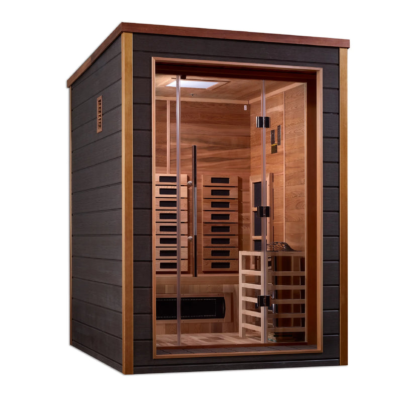 Nora 2 Person Outdoor-Indoor PureTech Hybrid Full Spectrum Sauna – Canadian Red Cedar Interior