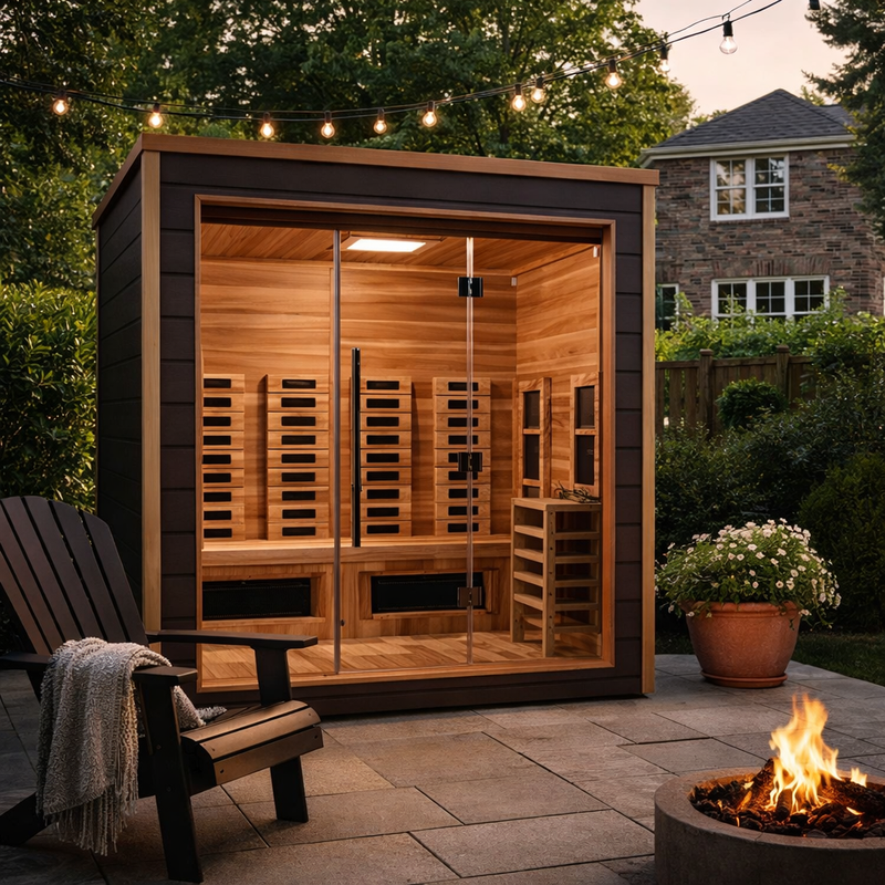 Visby 3 Person Outdoor-Indoor PureTech Hybrid Full Spectrum Sauna – Canadian Red Cedar Interior
