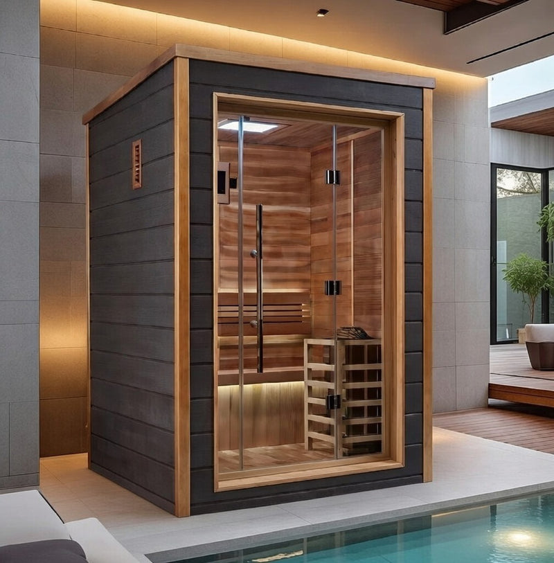 Golden Designs Narvik 2 Person Outdoor-Indoor Traditional Sauna - Canadian Red Cedar Interior