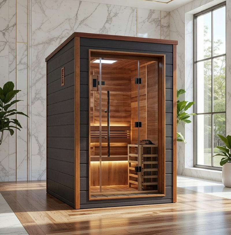 Golden Designs Narvik 2 Person Outdoor-Indoor Traditional Sauna - Canadian Red Cedar Interior
