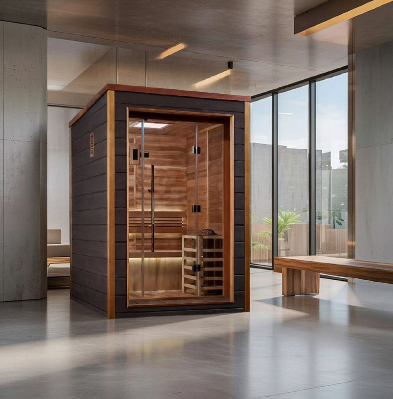 Golden Designs Narvik 2 Person Outdoor-Indoor Traditional Sauna - Canadian Red Cedar Interior